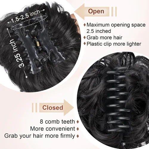 Miniatura 6 de Pieza de Cabello de Moño Desordenado con Clip de Garra, Accesorios para el Cabello para Mujeres, Extensiones de Moño Ondulado Rizado y Desordenado