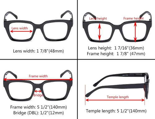 Miniatura 7 de Paquete de 4 lentes para mujer con marco cuadrado de gran tamaño para mujeres lectoras