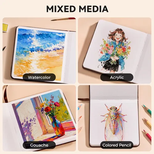 Miniatura 5 de Diario de acuarela, paquete de 2 cuadernos de papel de prensa en frío 100% algodón, bloc de medios mixtos, 20 hojas, 40 páginas cada paquete, 300