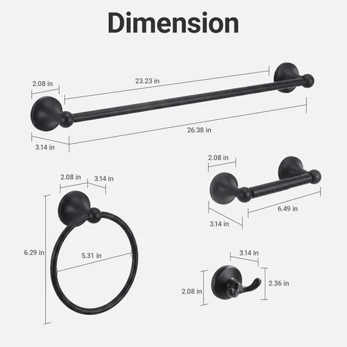 Miniatura 7 de Juego de toallas de baño de 24 pulgadas para montar en la pared, juego de 4 piezas de acero inoxidable duradero con toallero, anillo para toallas