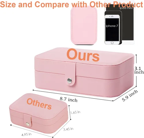 Miniatura 2 de XMJXBOX Caja organizadora de joyas de 3 capas de piel sintética para mujeres, niñas, estuche de almacenamiento impermeable para collares, anillos