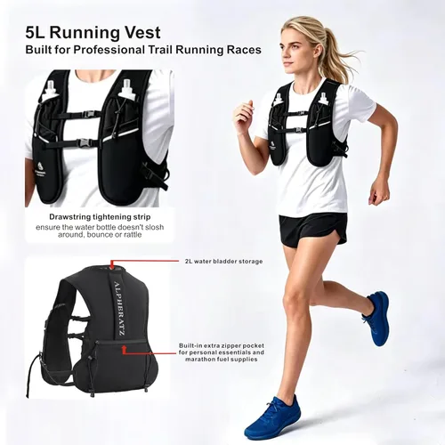 Miniatura 3 de Alpheratz Chaleco de hidratación para correr con vejiga de agua de 16.9 fl oz, correas ajustables ligeras para el pecho, mochila de hidratación