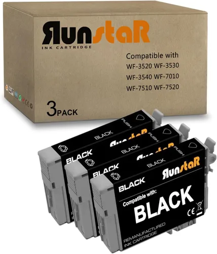 Run Star 3 cartuchos negros remanufacturados para 127 T127 Cartucho de tinta de repuesto para Epson 127 T127 uso para Epson Workforce 60 530 625 545