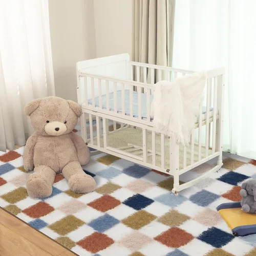Miniatura 4 de Alfombra súper suave para dormitorio, alfombra de área de arcoíris de 5 x 7 pies, alfombra peluda a cuadros clásica antideslizante de pelo alto