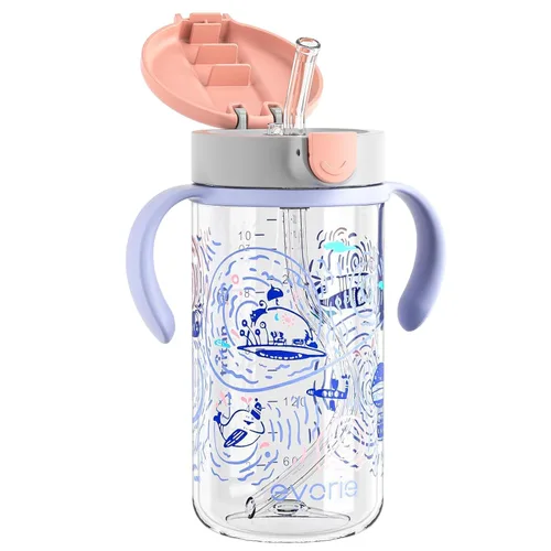 Miniatura 15 de Evorie Tritan - Vaso para sorber con popote a prueba de derrames, 10 onzas para bebés y niños pequeños de 1 a 3 años, botella de agua con pajilla