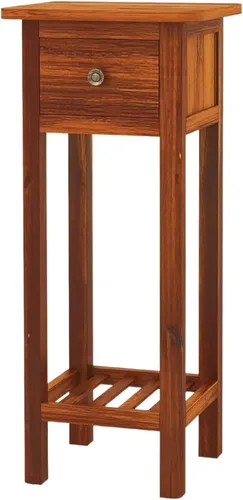 Miniatura 13 de Giantex - Mesa auxiliar alta con cajón y estante, mesa auxiliar estrecha de dos niveles, mesa de noche de madera de acacia para sala de estar, mesa