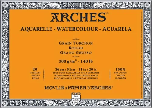 Miniatura 25 de Bloque de papel acuarela Arches, prensado en frío, 8" x 10", 140 libras