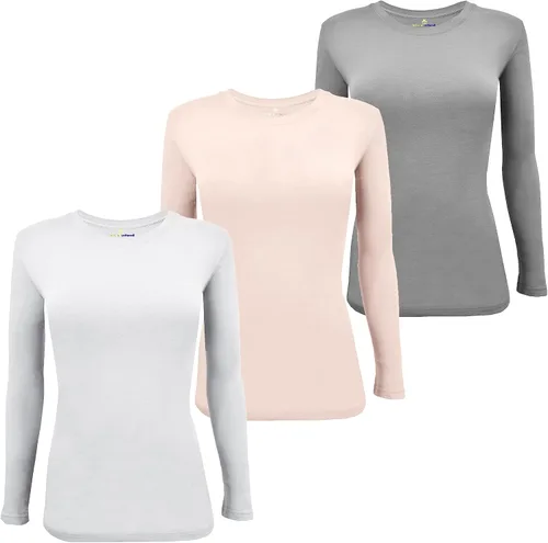 Miniatura 122 de Natural Uniforms Camiseta Under Scrub para mujer, cuello redondo, manga larga, paquete de 3, paquete múltiple de 3