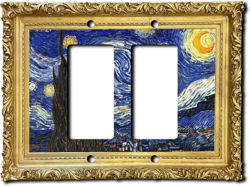 Miniatura 11 de Cubierta eléctrica acrílica decorativa de pintura de noche estrellada - Interruptor de luz triple