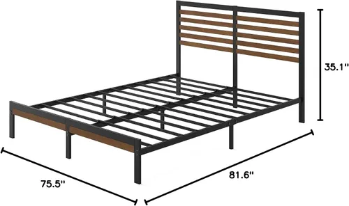 Miniatura 13 de ZINUS Kai - Marco de cama de plataforma de bambú y metal con cabecero, no necesita somier, fácil de montar, tamaño King, color marrón