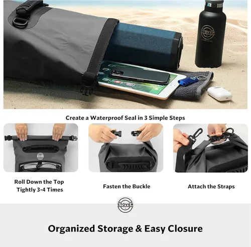 Miniatura 5 de STOVER 5/10/25/30/40/55L Waterproof Dry Bag- Roll-Top Backpack w/Phone Case- Kayaking, Hiking, Camping, Boating- Men/Women 30L Negro