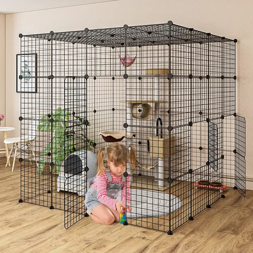 Miniatura 5 de Jaula grande para gatos, para interiores, desmontables, de alambre de metal, para bricolaje, corral de juegos, jaula para gatitos, lugar