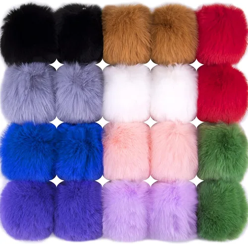 BQTQ 20 pompones de piel sintética para manualidades, pompón esponjoso con lazo elástico para sombreros, llaveros, bufandas, guantes, bolsas,