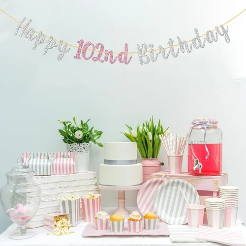 Miniatura 3 de Cartel de feliz cumpleaños número 102, pancarta para mujeres de 102 años, regalos de cumpleaños 102, decoraciones de guirnalda de fiesta de saludos