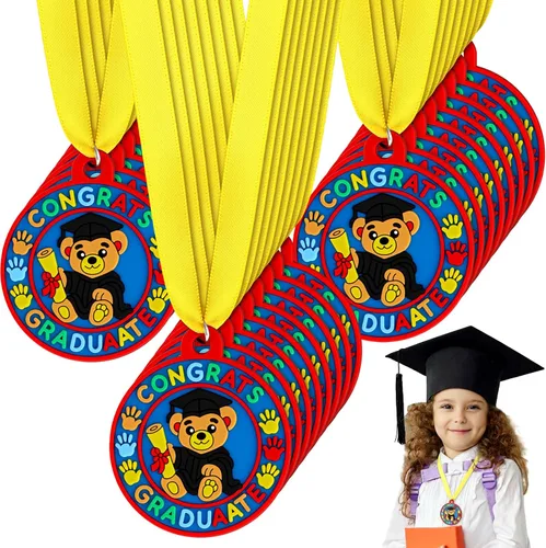 Miniatura 12 de Sratte Medalla de graduación preescolar de jardín de infantes para niños, medallas de premio de graduación con cinta amarilla para el cuello