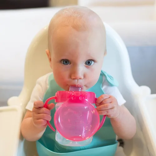 Miniatura 3 de Dr. Brown's Milestones - Vaso entrenador con pico suave y asas, arcoíris rosa, sin BPA, 6 oz/180 mL, a partir de 6 meses Arco iris rosado