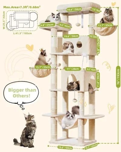 Miniatura 2 de Taoqimiao Torre de árbol para gatos, árbol resistente de 76 pulgadas para gatos de interior, torre grande para gatos adultos con postes rascadores