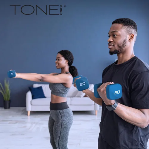 Miniatura 5 de Tone Fitness Pares de Mancuernas de Pesas de Neopreno con Cabeza Cuadrada Antirrodamiento Múltiples Opciones Azul