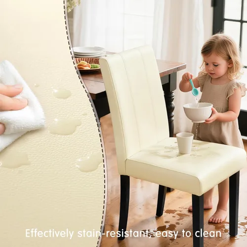 Miniatura 3 de SyMax Juego de 4 sillas de comedor tapizadas de piel sintética, modernas sillas de cocina Parsons con patas de madera, color crema (solo sillas)