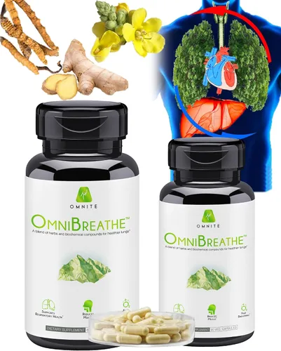 Miniatura 5 de OmniBreathe Suplemento de desintoxicación pulmonar y apoyo respiratorio Hoja de gordolobo, cordyceps, NAC y vitaminas para una respiración clara