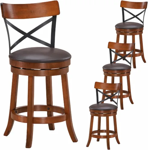 Miniatura 8 de ERGOMASTER Taburetes de bar giratorios de goma para mostrador, altura de asiento de 24 pulgadas, silla de bar capuchino X respaldo abierto
