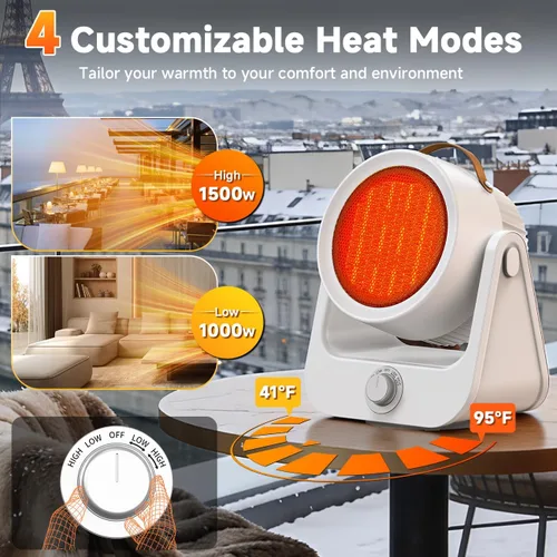 Miniatura 4 de Calentador eléctrico de cerámica PTC de 1500 W para exteriores, calefacción 1S de 250 pies cuadrados, 4 modos, calentadores de patio 3D verticales