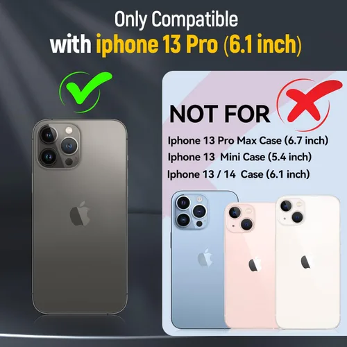Miniatura 2 de Funda para iPhone 13 Pro con funda para cámara, con soporte de anillo para soporte, con función de montaje magnético para automóvil, para iPhone 13