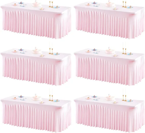 Miniatura 31 de Paquete de 2 manteles color azul bebé para mesa rectangular de 4 pies, manteles de elastano elásticos de 4 pies, falda blanca rectangular para baby