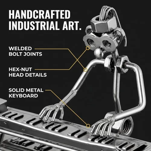 Miniatura 4 de Broadway Gift - Figura de cantante de teclado en tono plateado de 6 pulgadas, estatua de jugador de teclado de piano de metal, figura de músico