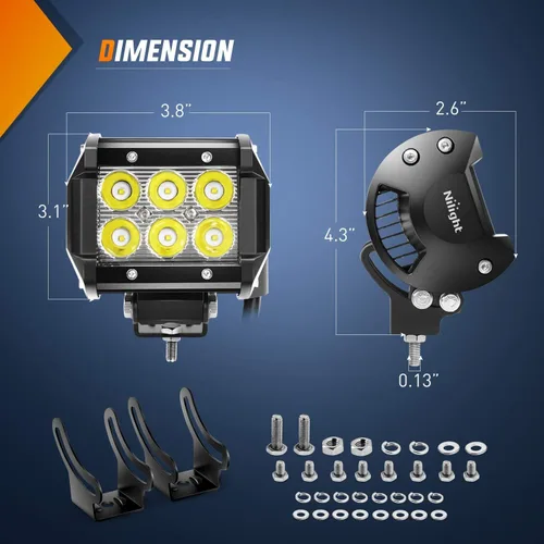 Miniatura 2 de Nilight 2 piezas de luces LED de 18 W para conducción, niebla y todoterreno, barra de luces con abrazadera de enganche de remolque de 2" y kit