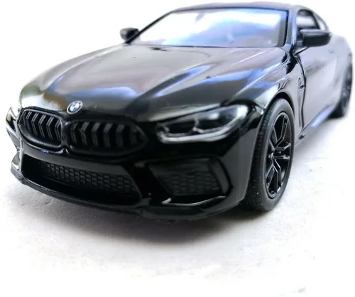 KiNSMART BMW M8 Competition - Coche de juguete modelo de metal fundido a presión a escala 1:36 de 5 pulgadas, color negro y rojo con acción de