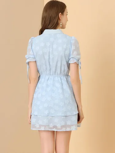Miniatura 5 de Allegra K Peter Pan Collar Dress for Women's Floral Drawstring Chiffon Layered Shirt Dresses
