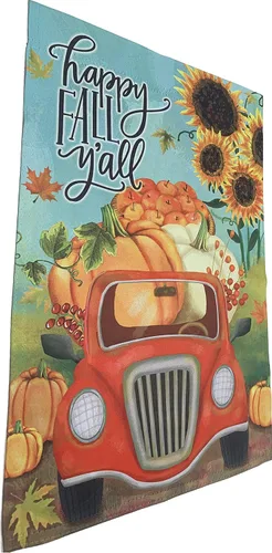 Miniatura 3 de Bandera de jardín Happy Fall Y'all – 12 x 18 pulgadas, doble cara, decoración de otoño, Halloween, cosecha de otoño, decoración de Acción de Camión