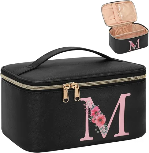 Miniatura 76 de OCHEAL Bolsa de maquillaje personalizada, bolsa de maquillaje beige para mujer, kit de aseo de viaje con monograma, organizador de cosméticos listo