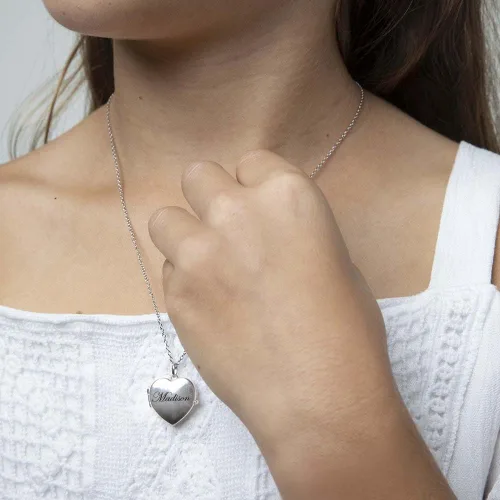 Miniatura 3 de Collar de plata de ley 925 con colgante de corazón pulido de 16 pulgadas para niñas jóvenes, collar con colgante de medallón para fotos