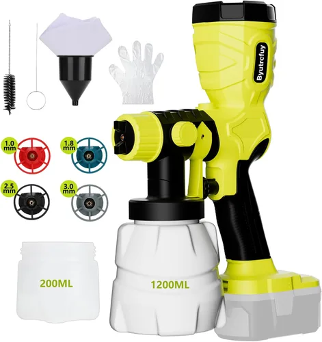 Pulverizador de pintura inalámbrico para batería Ryobi de 18 V, pistola de pintura eléctrica HVLP con boquillas de 4 tamaños y 3 patrones de