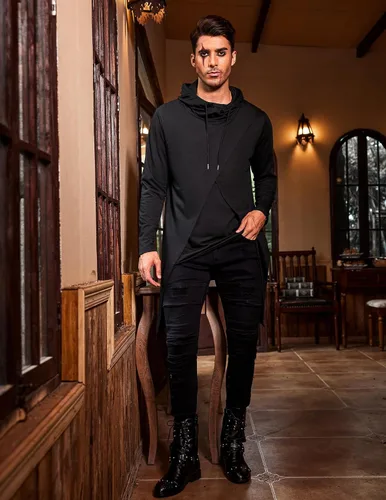 Miniatura 2 de COOFANDY - Sudadera larga con capucha para hombre, diseño hip hop tipo capa, de mezcla de algodón