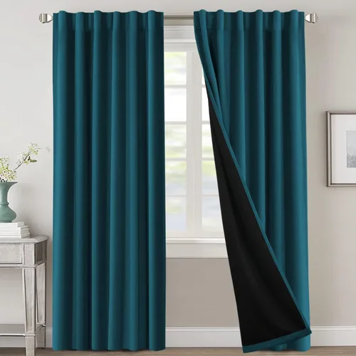 Miniatura 62 de H.VERSAILTEX Cortinas 100% opacas para dormitorio con forro negro, cortinas de oscurecimiento de habitación completa, con aislamiento térmico