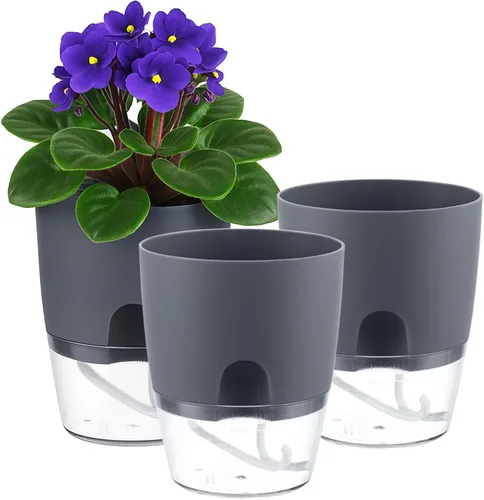 Macetas de riego automático para plantas de interior, macetas para exteriores, paquete de 3 macetas de riego automático de 6 pulgadas, macetas con