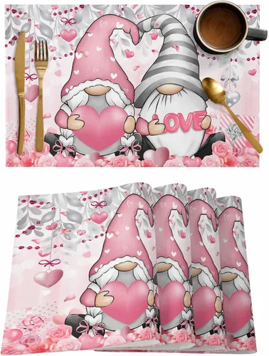 Miniatura 27 de Juego de 1 mantel individual gris de Navidad, manteles individuales de enanos de invierno y cardenales antideslizantes, manteles individuales