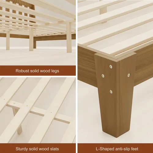 Miniatura 4 de Base de cama tamaño Queen con cabecero, marco de cama de madera moderna de mediados de siglo con cabecero acanalado y alas curvas, sin ruido,