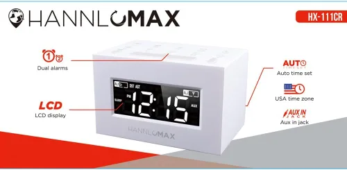 Miniatura 3 de HANNLOMAX Radio despertador HX-111CR, radio PLL AM/FM, alarma dual, pantalla LED blanca, DST automático, conector auxiliar (blanco)