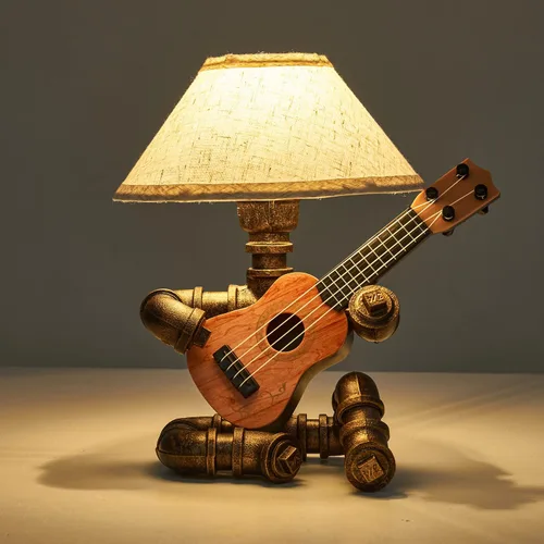 Miniatura 8 de Lámpara de mesa de guitarra robot industrial vintage con bombilla, control remoto, temporizador, regulable, regalos geniales para amantes