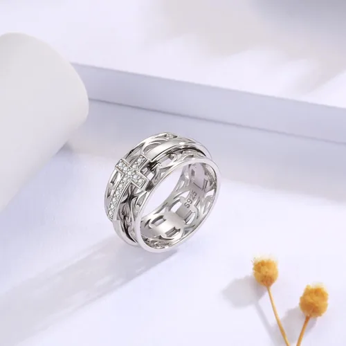 Miniatura 2 de Anillo giratorio de plata de ley 925 con cruz de Sariel, anillo de dedo para mujer, madre e hija