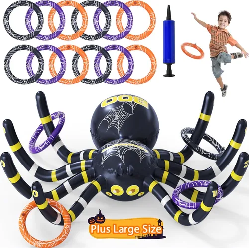Garma Juegos de lanzamiento de anillos de araña de Halloween para niños, decoraciones de araña inflable gigante, juego de fiesta de Halloween, 1