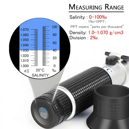 Miniatura 3 de Refractómetro de salinidad de agua de mar, compensación automática de temperatura hidrómetro de salinidad de agua de mar, 0-100ppt y 1.000-1.070
