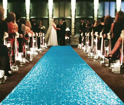 Miniatura 21 de ShiDianYi Camino de pasillo azul para boda, 15 x 2 pies, moderno, tela de malla con lentejuelas y purpurina azul bebé con lentejuelas
