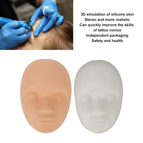 Miniatura 5 de Cabeza de piel de práctica, base de soporte de piel de entrenamiento facial, piel falsa de silicona para maquillaje permanente, entrenamiento