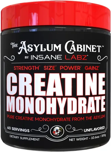 Insane Labz Monohidrato de creatina: sin sabor, soporta una mayor fuerza, tamaño y potencia, 0.18 onzas por porción, 60 porciones