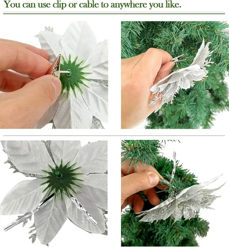 Miniatura 4 de Gardeningwill Paquete de 12 adornos colgantes dorados de 5 pulgadas con forma de flor con purpurina para fiestas